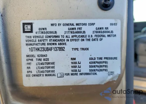 2004 GMC Sierra K2500 Heavy Duty from USA, damaged, VIN 1GTHK23U84F137892